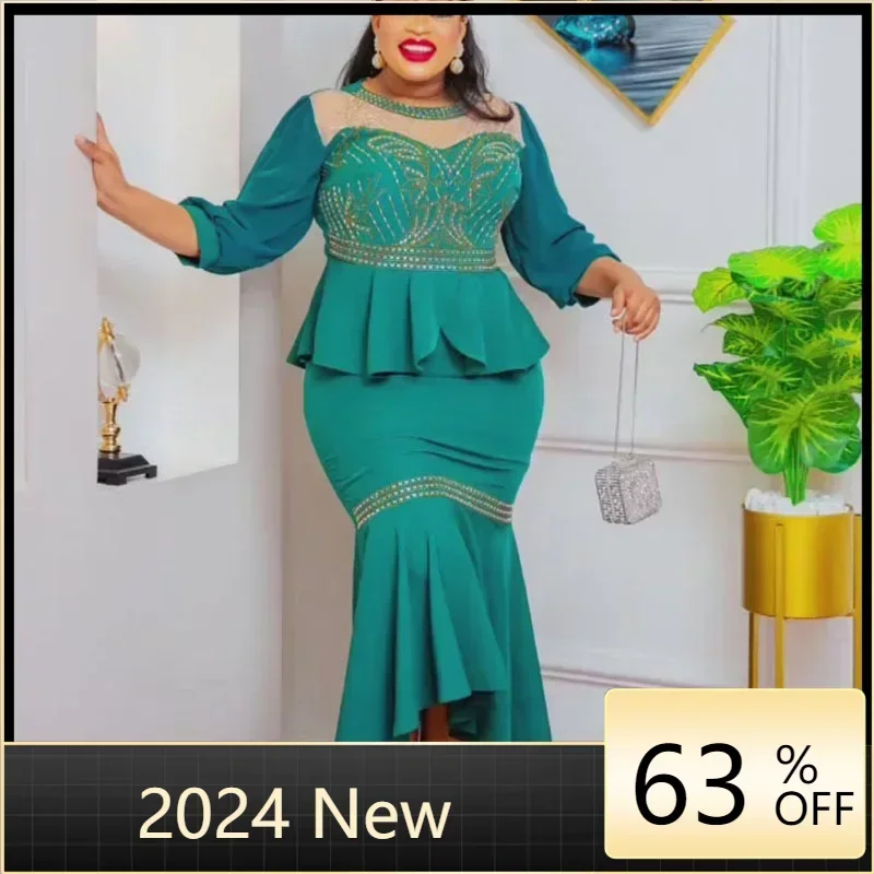 Africké svadobné oblečenie pre ženy jarné africké ženy s dlhým rukávom Polyester 2 kusy súpravy Top sukne zodpovedajúce súpravy