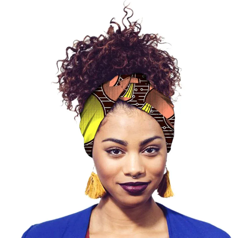 Africké tlačové čelenky pre ženy dizajnérske bandáž s náušnicami strapcovi Dangle Cotton Wax Hair Bandanas for Women Headband Set