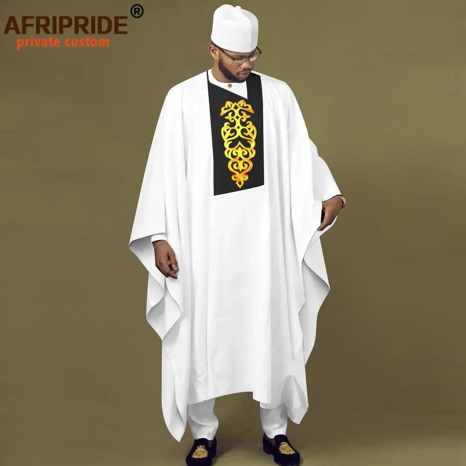 Africké tradičné oblečenie pre mužov Vyšívacie košele Agbada Nohavice a klobúky 4 kusové súpravy Dashiki Outfits pre svadbu A2316048