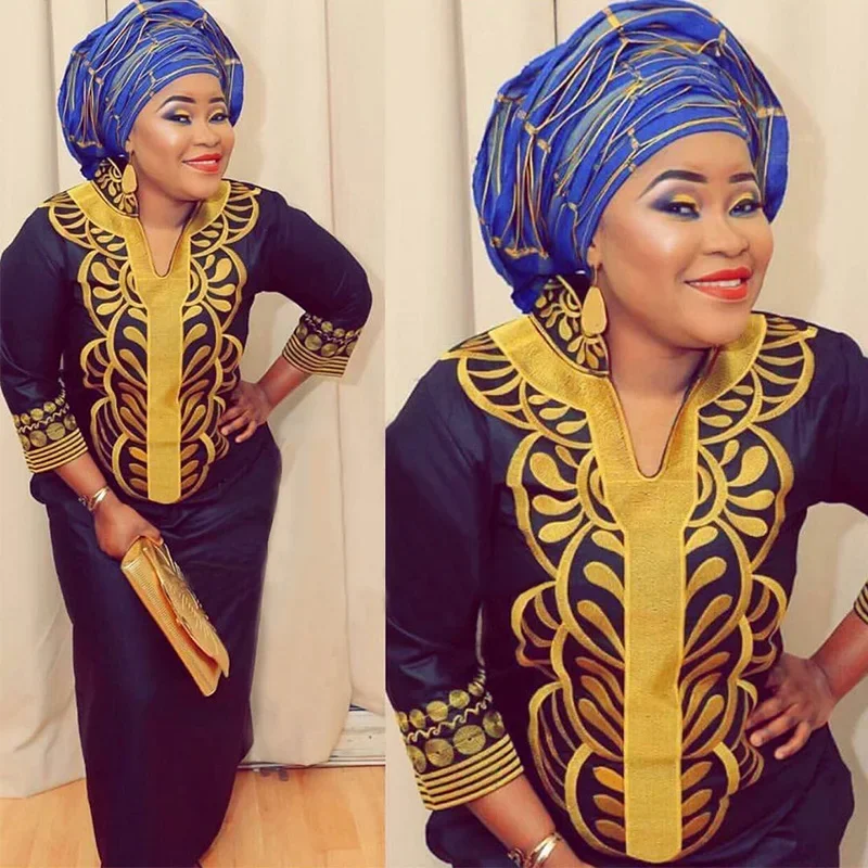 Africké šaty pre ženy dashiki mäkké vyšívanie dlhé šaty bez šatky