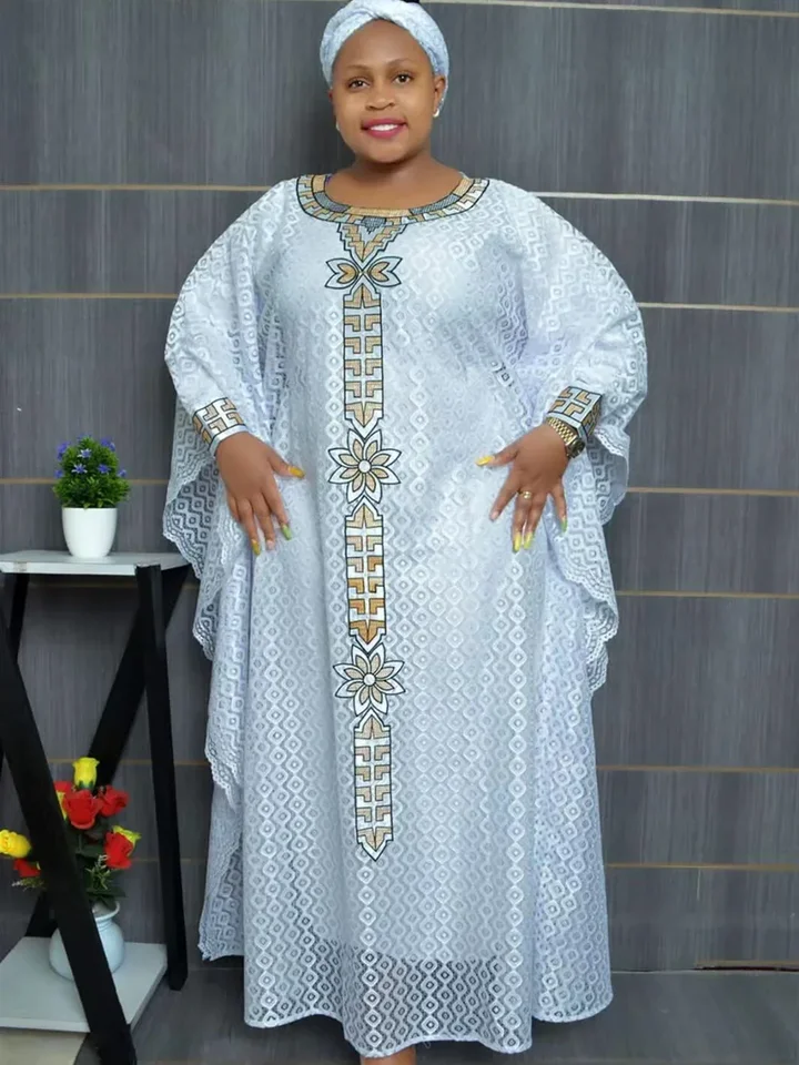 Africké šaty pre ženy moslimská módna čipka Boubou dashiki Tradičné oblečenie Afrika Ankara Outfits Evening Gown s headtie