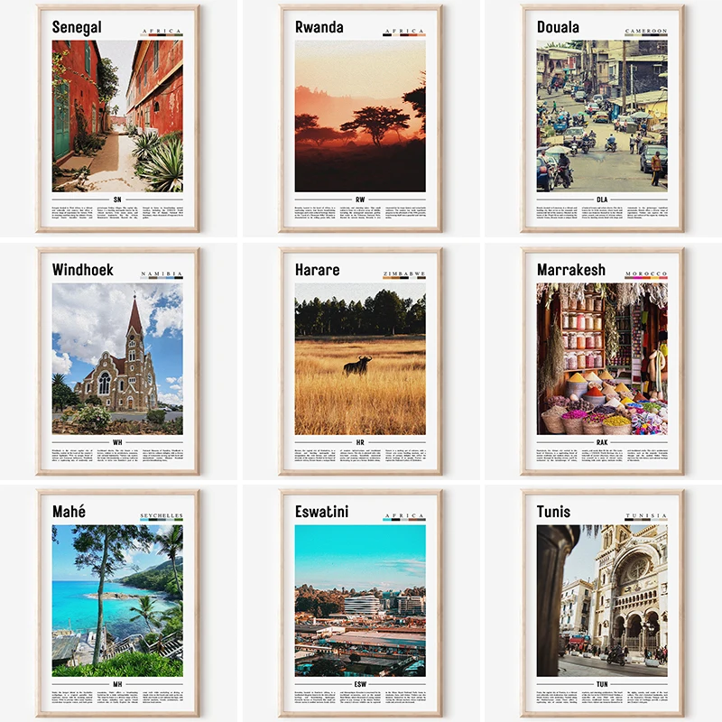 Afrika plagát Mararaker Kruger Národný park Senegal Zanzibar Travel Memorial Platter Plagr Canvas tlač na stenu dekoráciu maľba