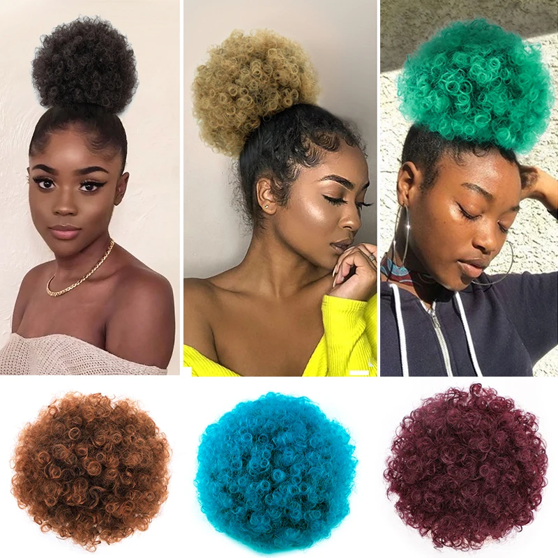 Afro vlasy Puff Stručne šnúrka cytail cair chignon Syntetický výstredný kučeravé cuľové obaly na kusy vlasov pre ženy