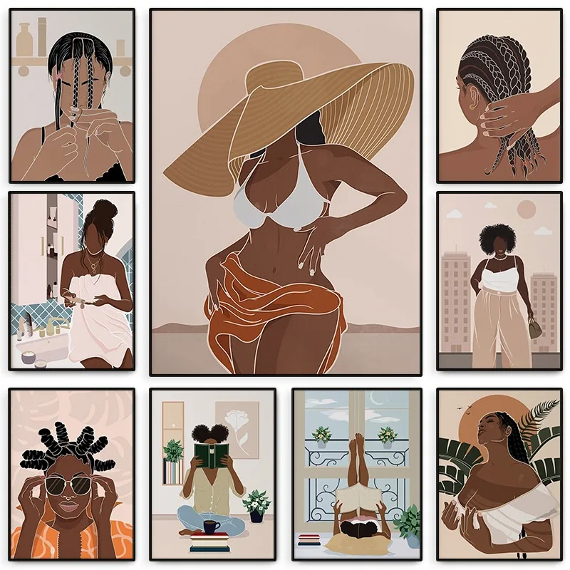 Afro čierna dievčina Self Care Plagát Abstrakt ženskej kúpeľňovej plátno maľby výtlačky dámske galéria nástenná umenie obývacia izba domov dekor