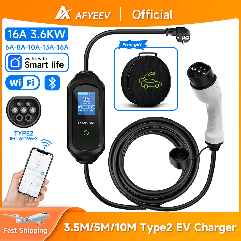 AFYEEV 3600W Elektrické nabíjačku typu 2 nabíjacie kábel EV nabíjacie stanica EVSE Elektrická nabíjačka WiFi Bluetooth Control