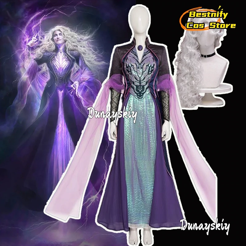 Agatha Harkness Cosplay Ženy Fantasia fialové dámske šaty elegantné šaty kabáty Shawl Set Set Halloween Carnival Suit