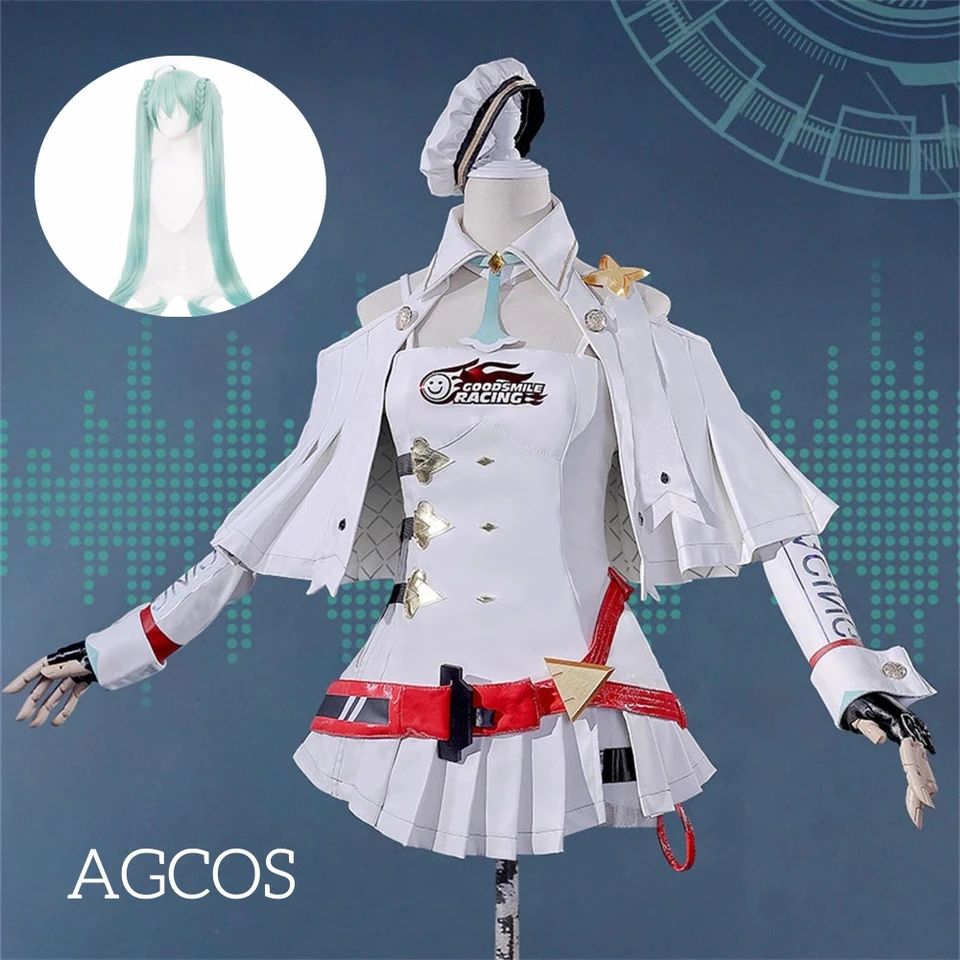 Agcos 2023 Racing Miku Cosplay kostýmy Žena Krásne sexy závodné obleky Anime miku cosplay súpravy parochne kombinézy oblečenia