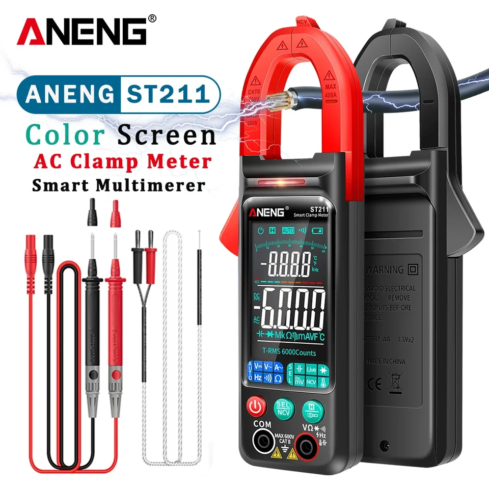 Ageng ST211 Digital Clamp Meter 6000 Počíta multimeterový dc/napätie prúdu prúdu CAP AMP HZ veľkú farebnú obrazovku NCV OHM Test