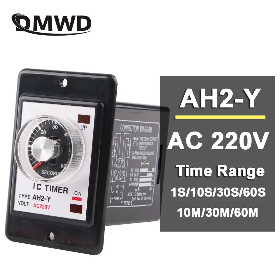 AH2-Y/AH2-Y2 TIME RELE AC220V Power na relé oneskorenia časovač 8pin 1s 10s 30s 60s 10m 30 m 60 m bez základne