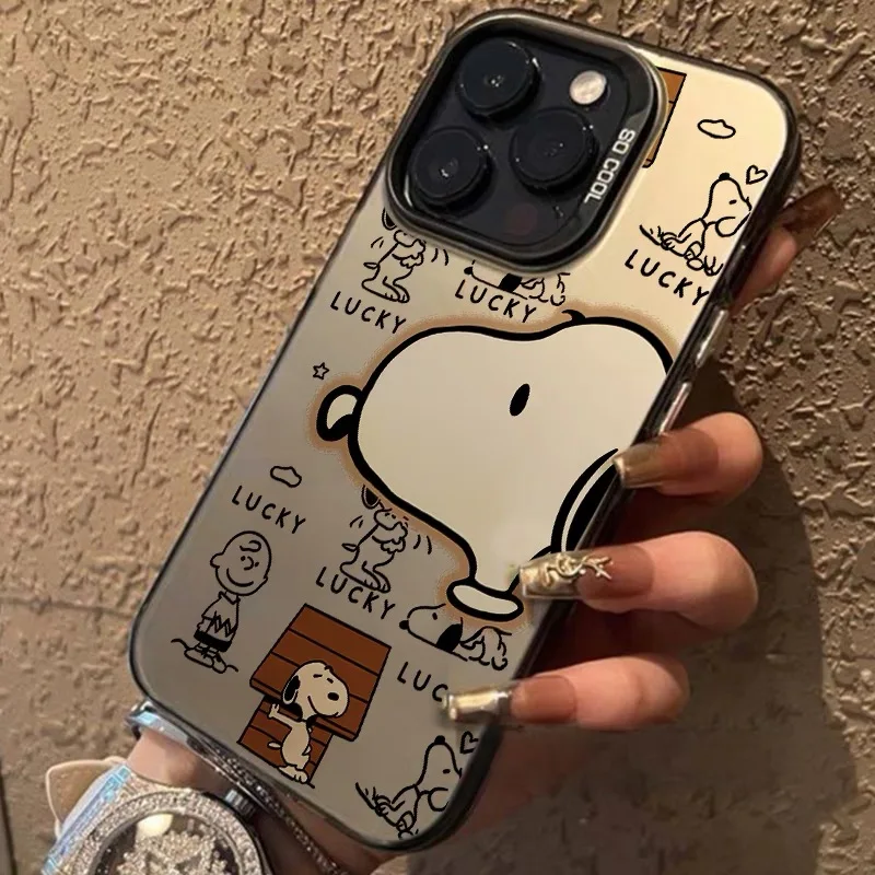 Ahoj veľký snoopy luxusný objektív kruh kruhu pokožka tvrdé puzdro TPU pre iPhone 15 pro max 14 plus 13 pro 12 mini 11 x xs max xr capa