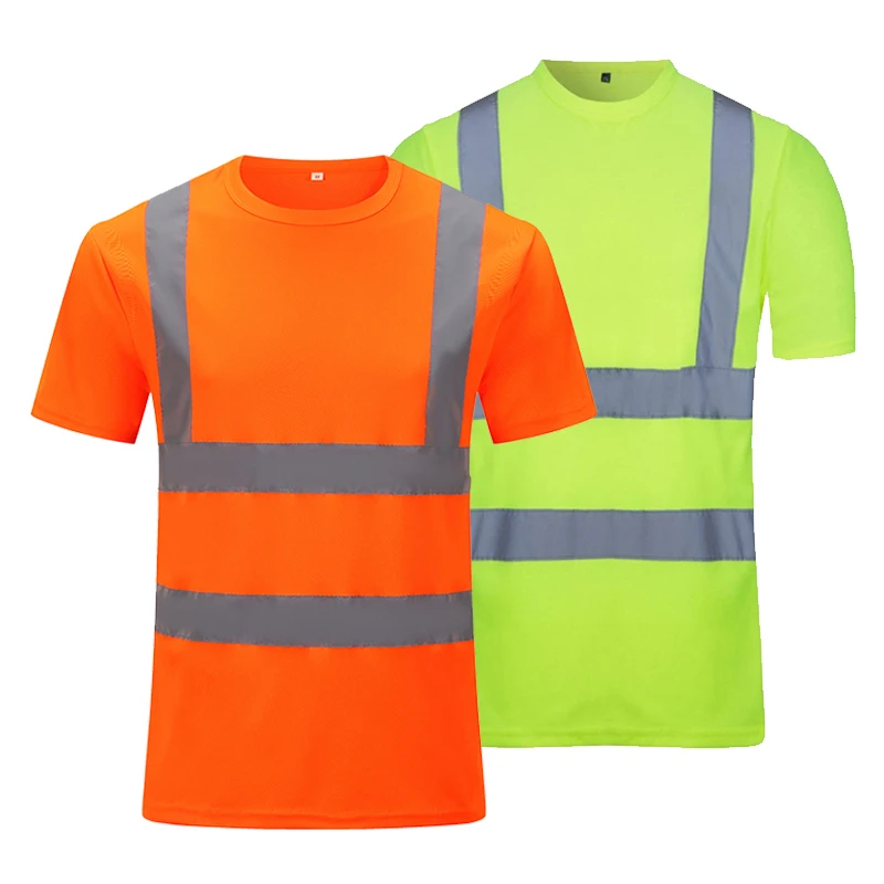 Ahoj visk tričko Reflexné bezpečnostné limetkové pomarančové krátke rukávy High Visibility O-Neck košeľa Dvojfázové pracovné oblečenie