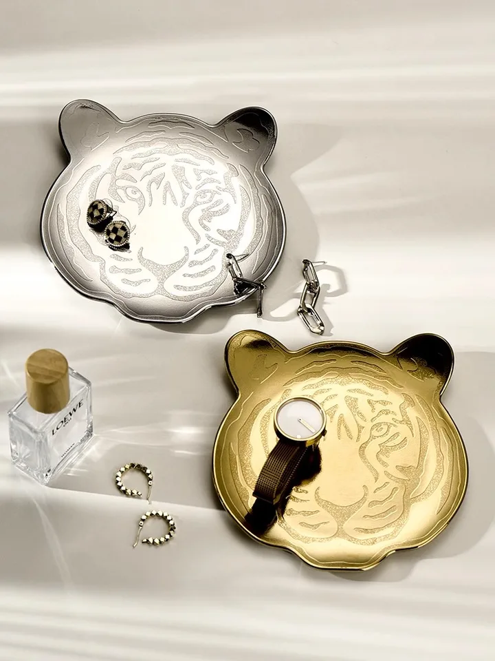 Ahunderjiaz-Light Luxury Ceramic Jewelry Display Tray, Tiger Print Design, Vstupné kľúčové zásobníky, pracovná plocha, dekorácia domáceho úložného priestoru