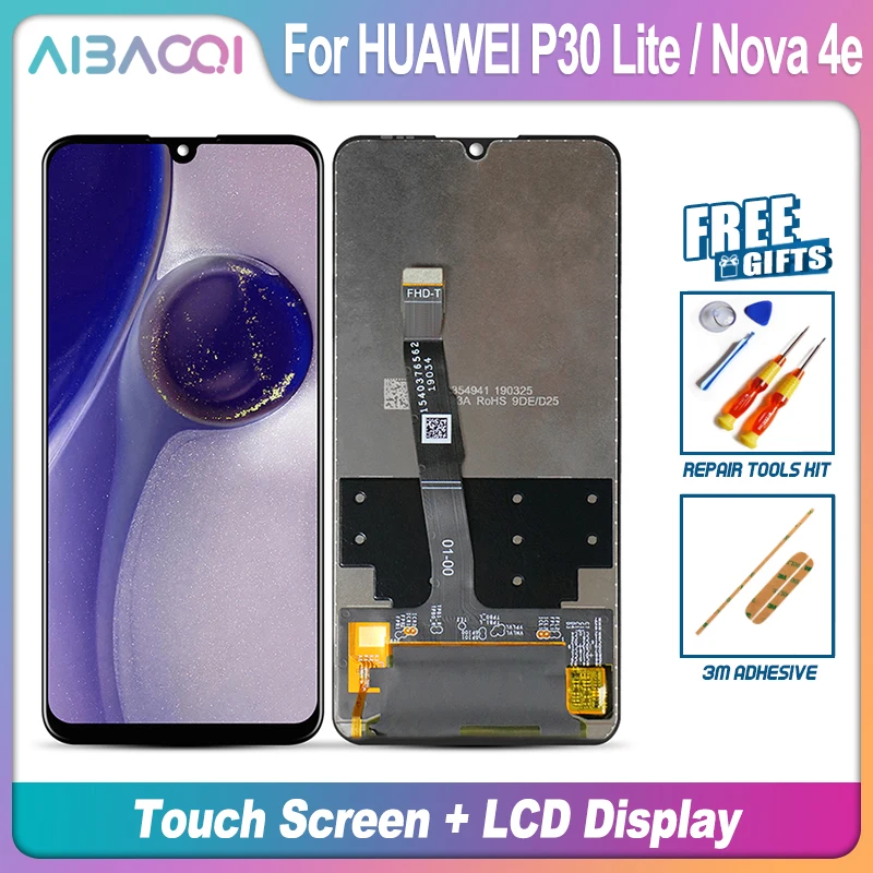 Aibaoqi úplne nová dotyková obrazovka LCD displej+rám+Výmena zostavy napájacieho kábla pre Huawei P30 Lite/Nova 4E STK-LX1