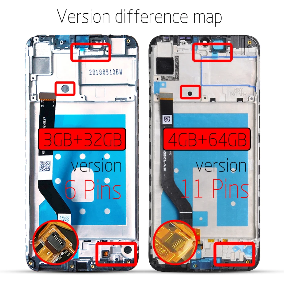 Aibaoqi úplne nový dotykový obrazovka LCD displej+rámec+Výmena zostavy napájacích káblov pre Huawei Y7/Y7 Pro/Y7 Prime 2019 STK-LX1