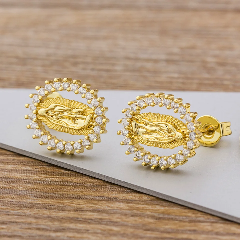 Aibef Luxury retro zlato farebná meď meď Micro Dlave zirkon panenské náušnice