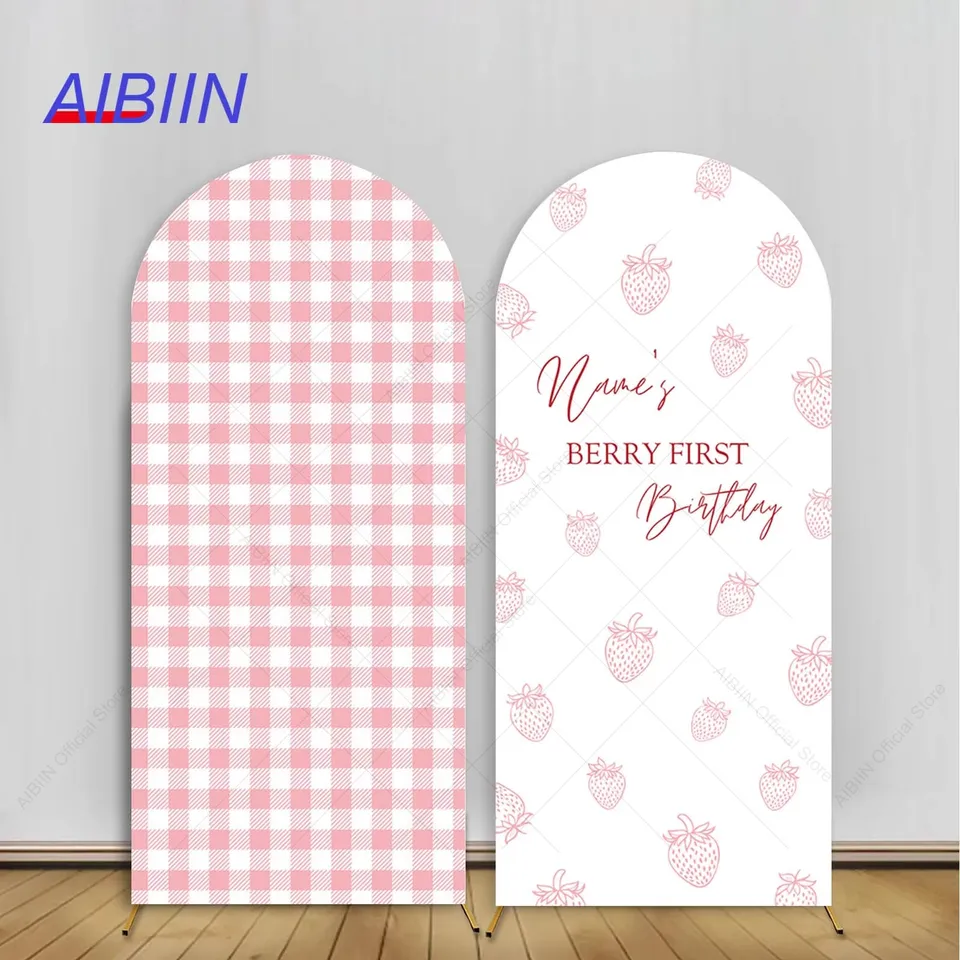 Aibiin vlastné meno oblúk pozadie obal bobule Strawberry sladké dievča prvé 1 rok narodeninovú oslavu dekografia Photography Pozadie