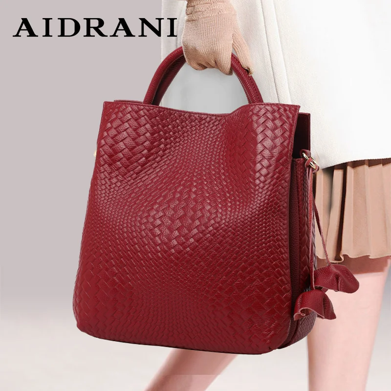 Aidrani originálna kožená módna dámska kabelka veľká kapacita luxusná tkanie vzorov Cowhide Bag