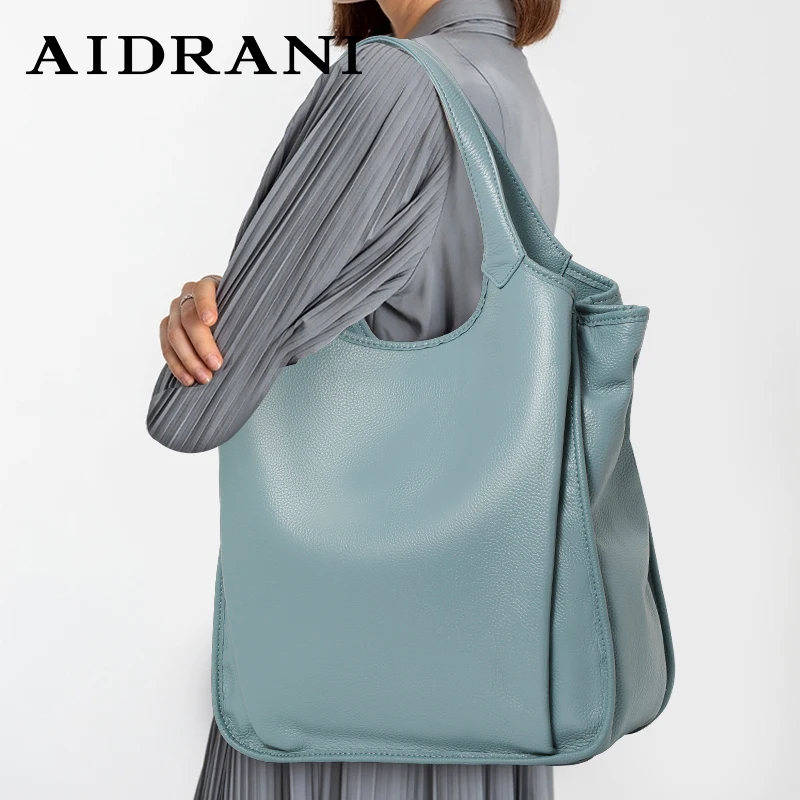 Aidrani žien originálne kožené ramenné vrecko, veľkú kapacitnú tašku, minimalistický dizajn Cowhide Handbag