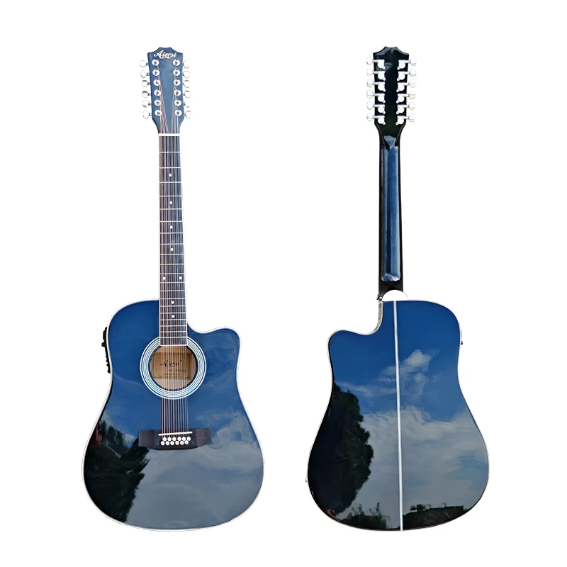 Aiers-elektrická akustická gitara s pickupom, čiernou farbou, telom Basswood, 12 reťazcami, hudobným nástrojom, 41 palcov