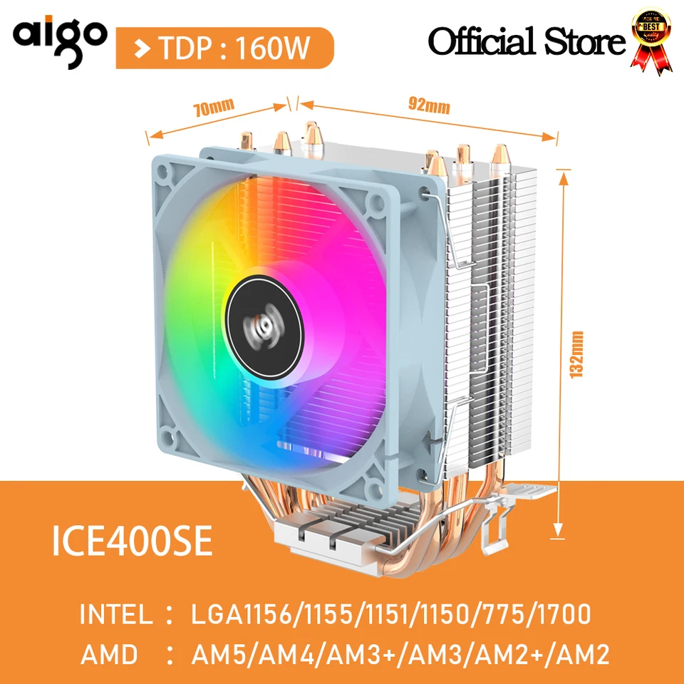 AIGO Air CPU Cooling Cooling ventilátor tichý Ventilador 4 tepelné rúrky radiátor Intel LGA 1150 1151 1155 1700 775 1200 AMD AM3 AM4 AM5
