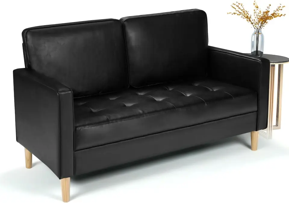 Aileekiss 57 '' v polovici storočia Loveseat Faux Leather Goup s lakťovou lakťovou klietkou pre dvoch ľudí moderné 2 sedadlá pre obývaciu izbu (2-se