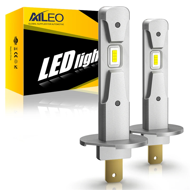 Aileo 2ks H1 LED svetlá 60W 12000LM 6000K Svetlomet Žiarovka Mini veľkosť Dizajn bezdrôtového bezdrôtu pre autá CSP 7035 Čipy biele zástrčky a prehrávanie