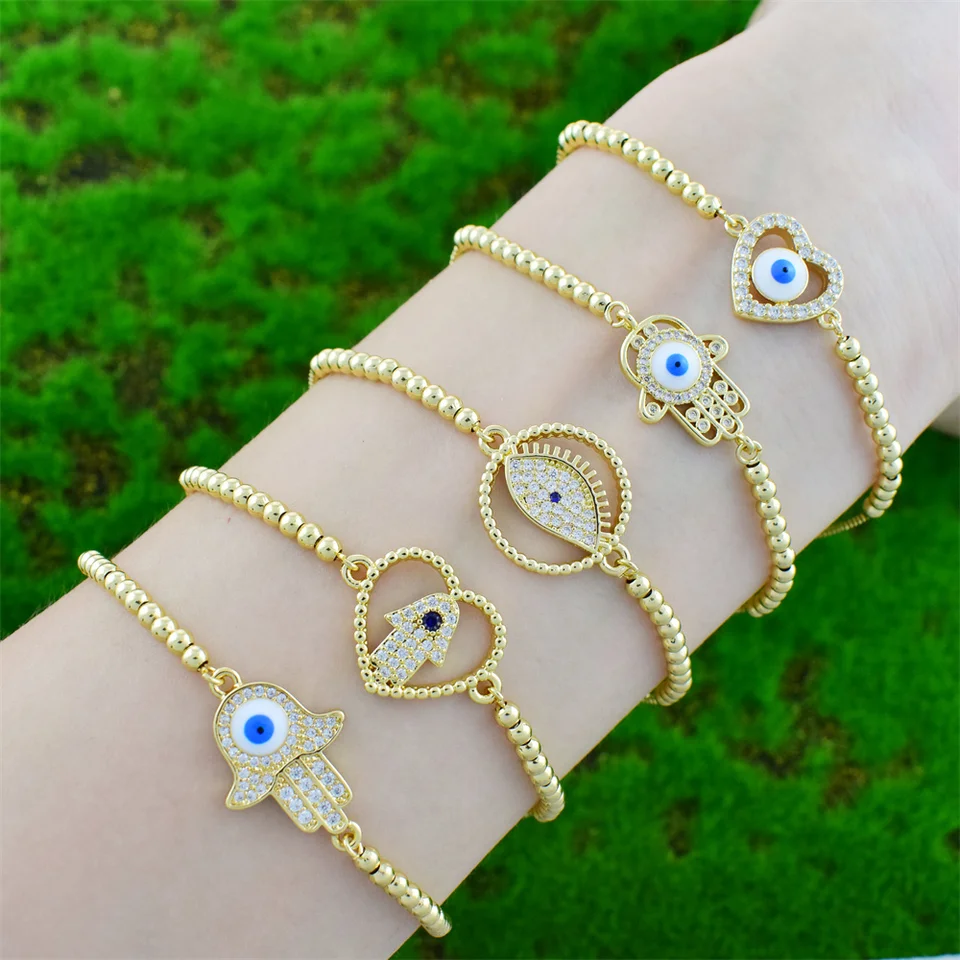Ailinfa nové dámy zirkón Náramok Srdce Srdce Palm Round Thare Smalt Evil Eye Eye Náramok Zlato kúzlo náramok šperky Veľkoobchod