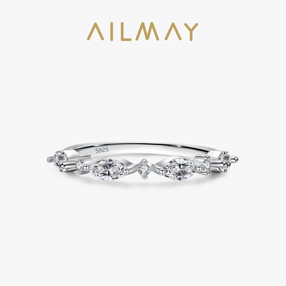 Ailmay 2021 Nový štýl Originálny 925 Sterling Silver Simple Oval 5a Clear Cz Rings for Women Fashion Svadobné vyhlásenie jemné šperky