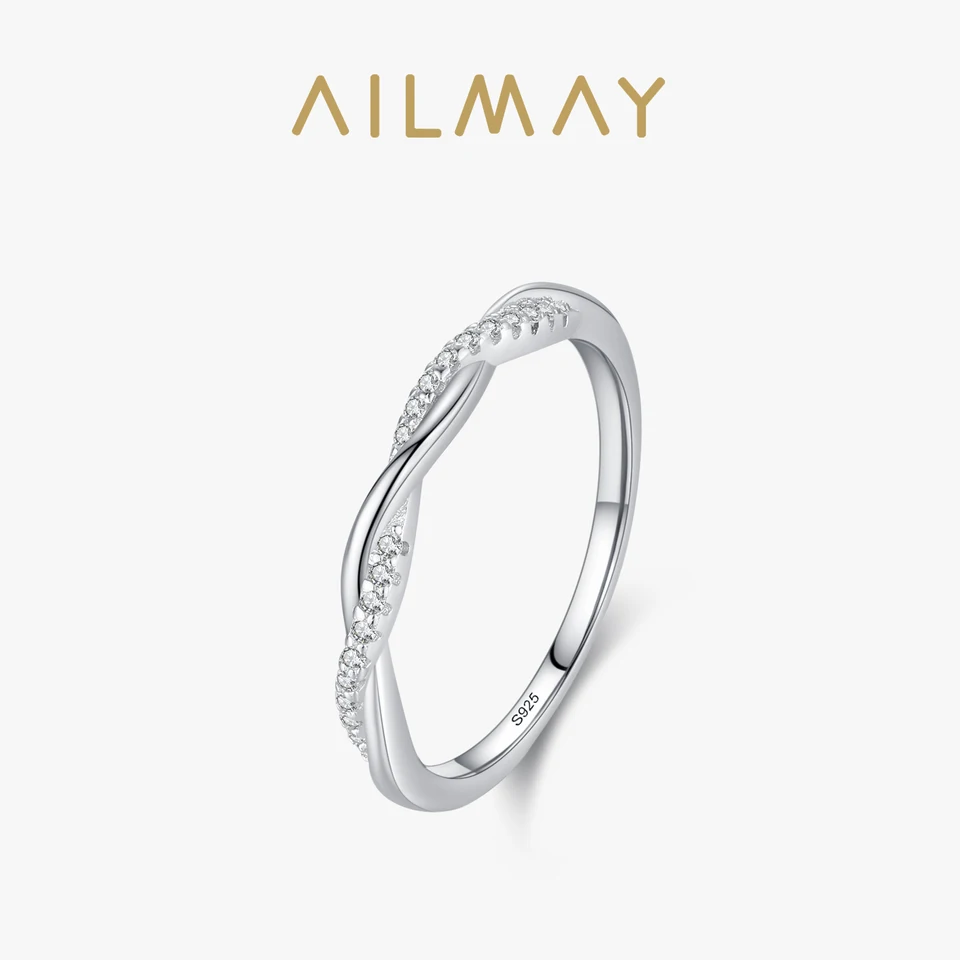Ailmay 925 Sterling Silver Móda lesklý zirkónia rozložená čiara dizajn prsteň prsteň pre ženy svadobné vyhlásenie jemné šperky
