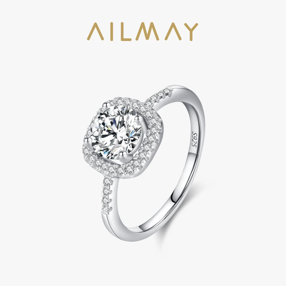 Ailmay 925 Sterling Silver Vynikajúci luxusný princezný snubný prsteň módne platina Platená iskra zirkónové šperky pre ženy