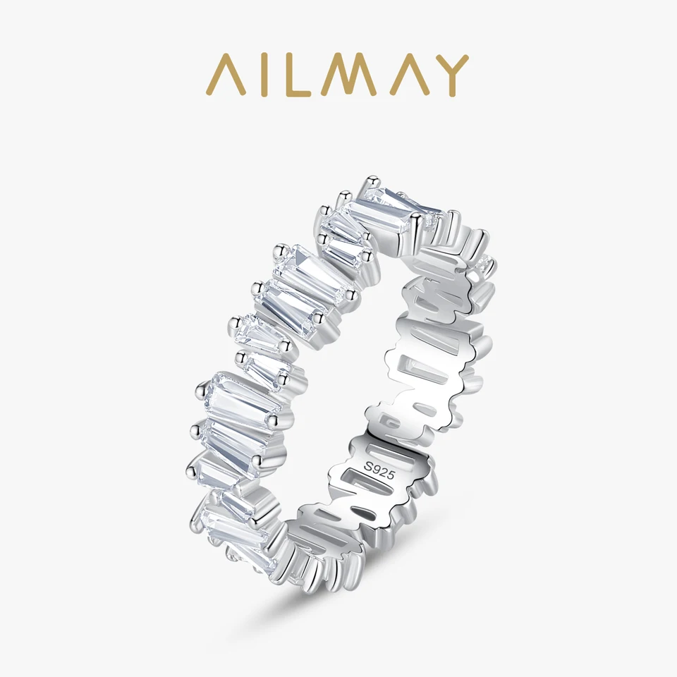 Ailmay Classic Luxury Full Cubic Zirconia Ring 925 Sterling Silver Cz Rings For Women Girls Party Doplnky šperky