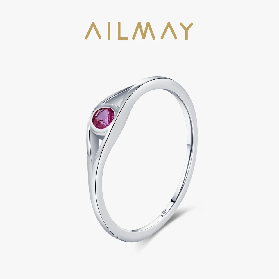 Ailmay Elegantná ruža červená zirkón 925 Sterling Silver Ring pre dámske každodenné, dovolenkové a zoznamovacie oblečenie, darček