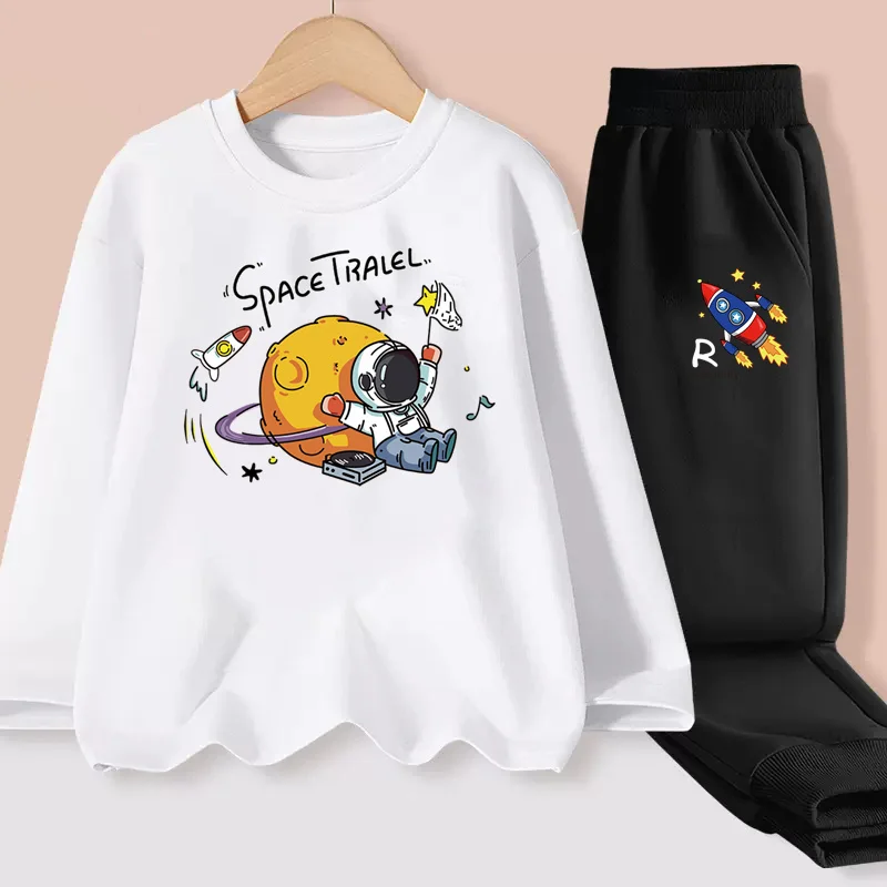 Aimi Lakana Childrens s dlhým rukávom košeľa +nohavice chlapci Astronaut Set Spring Cotton Tričko Spaceman Oblečenie