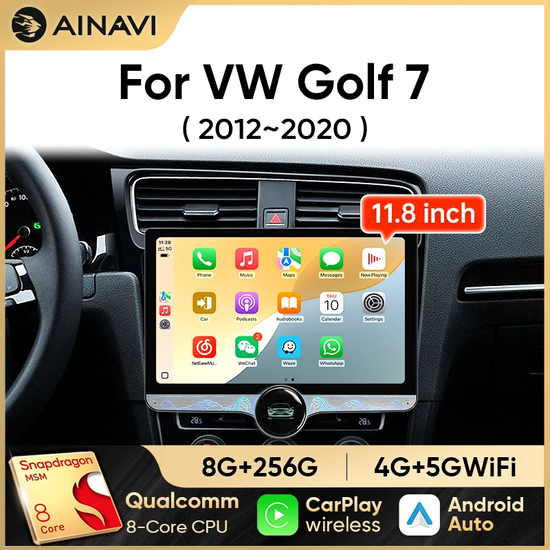 Ainavi 11.8 Automobilové rádio pre Volkswagen VW Golf 7 MK7 2012 - 2020 Wireless CarPlay Android Auto Car Multimedia Autoaudio 2 DIN