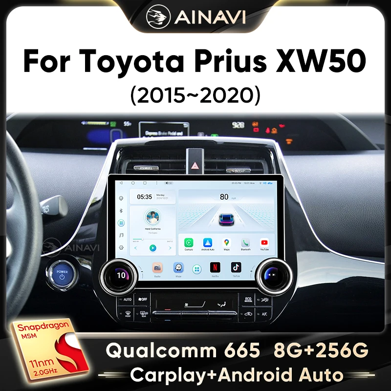 Ainavi Car Radio pre Toyota Prius 2015 2016 2017 2018 2019 2020 XW50 Wireless CarPlay Android Auto Car Multimedia Stereo 2 DIN