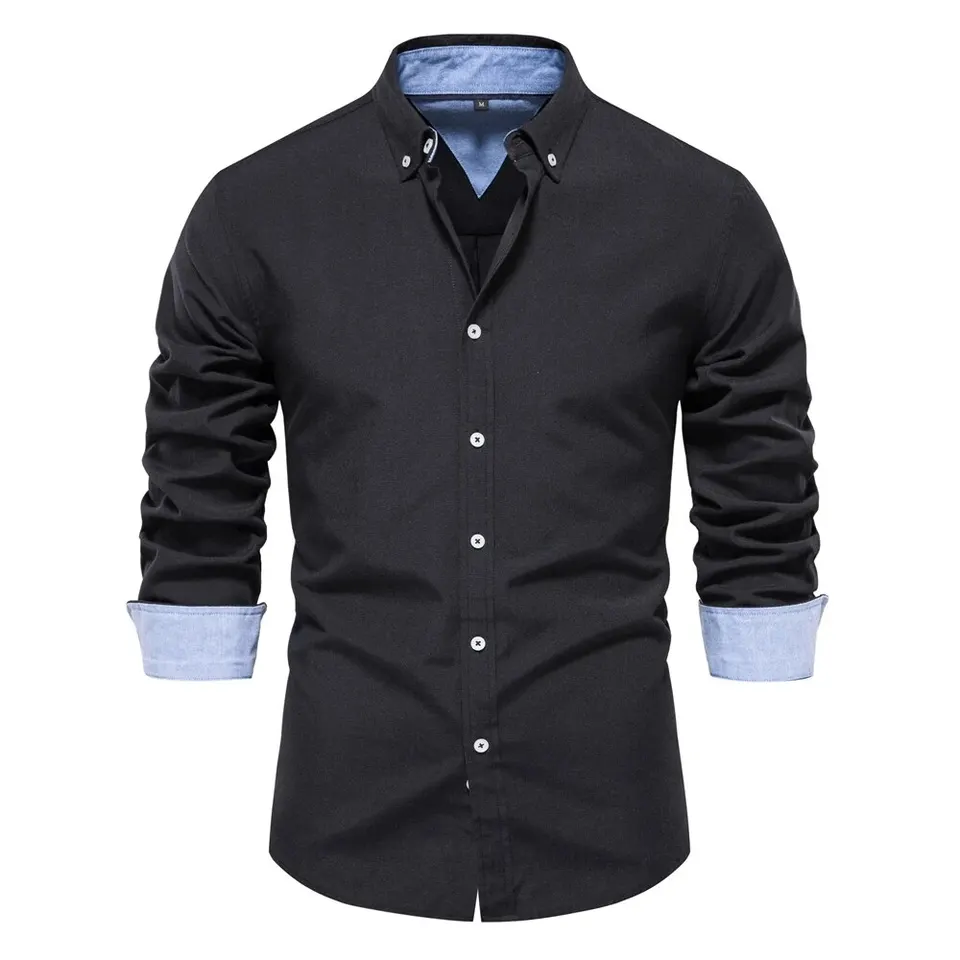 Aiopeson New Spring Cotton Blend Pánske oxfordské tričko s dlhým rukávom Button Down Social Buiness Príležitostné košele pre mužov
