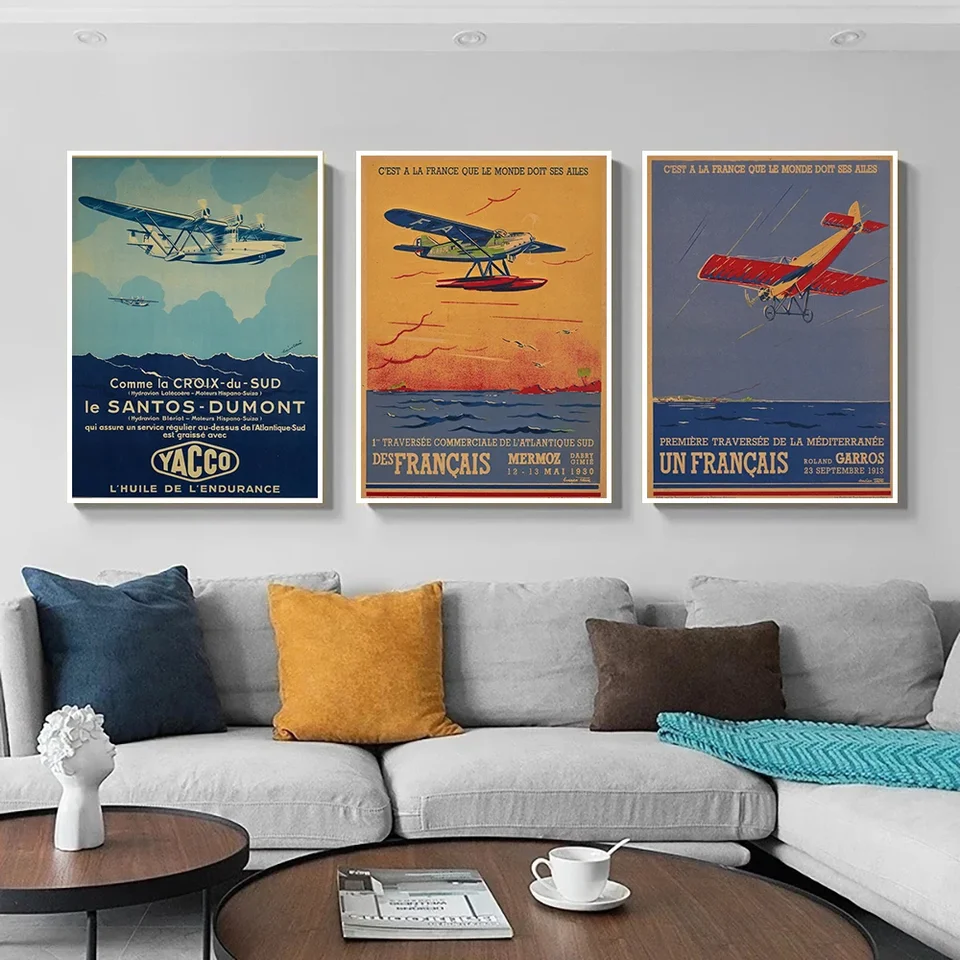 Air France Aircraft Vintage Decoration nástenná maľba retro plagátu maľba a obývacia izba nástenné výtlačky pre moderný domáci dekor