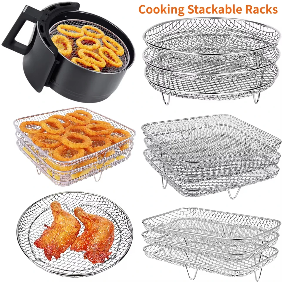 Air Fryer Rack tri stohovateľné dehydratorové stojany z nehrdzavejúcej ocele Basket podávač Air Fryer príslušenstvo kuchynské gadgety kuchynské náradie