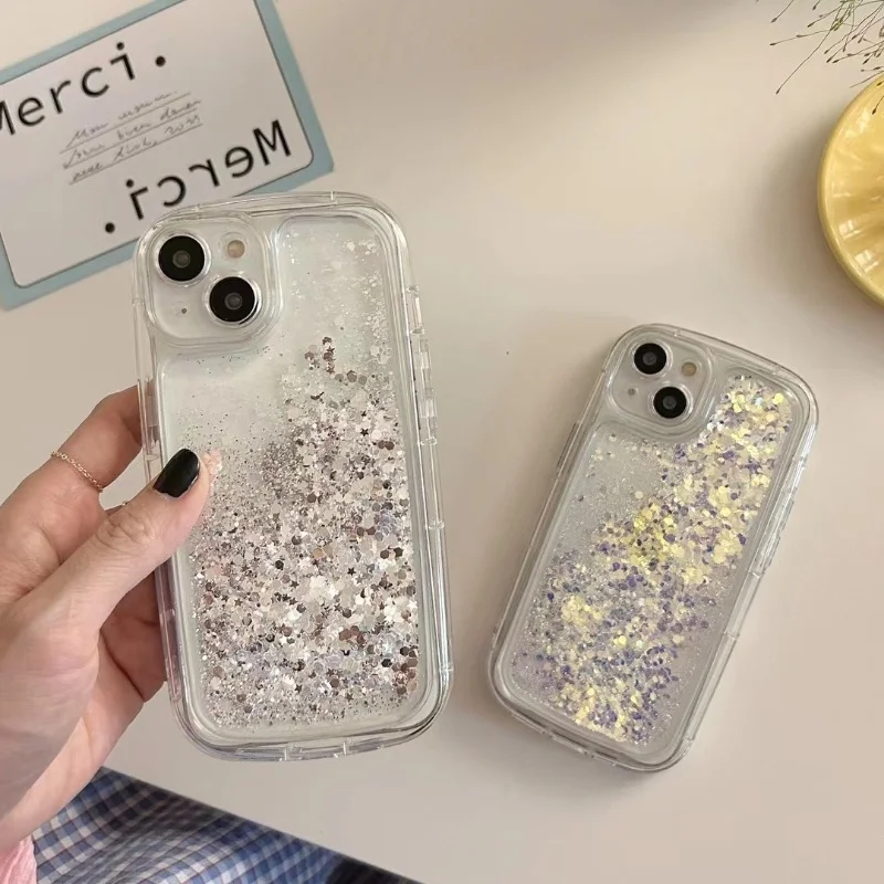 Airbags proti pádu Airbags Quicksand puzdro pre iPhone 14 13 15 16 Pro Max Cover Glitter Soft Silikone Ochranné rámec Fundas Fundas