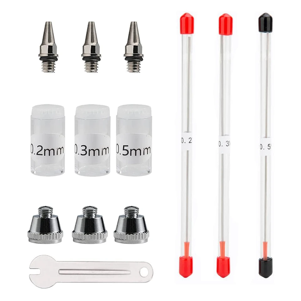 Airbrush Dysle Izle uzáver 0,2 mm 0,3 mm 0,5 mm náhradné doplnky diely s kľúčom pre súprav