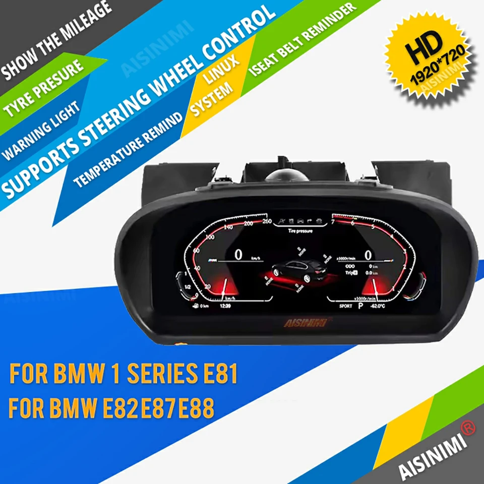 AISINIMI CAR DIGITÁLNY KLOSTER PRÍSTUP SPRÁVA Rýchlosť DASHOARD Displej LCD Dashboard Cockpit for BMW 1 Series E81 E82 E87 E88