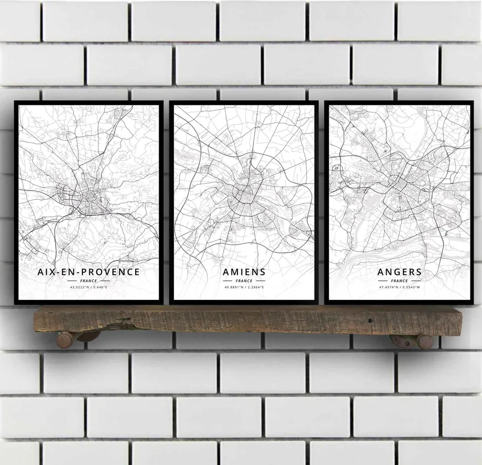 Aix-en-provencia Amiens Angers Besancon Bordeaux Brest Caen Calais Cannes Clermon Clermont-Ferranrand Dijon Francúzsko mapa mesta City Map plagát