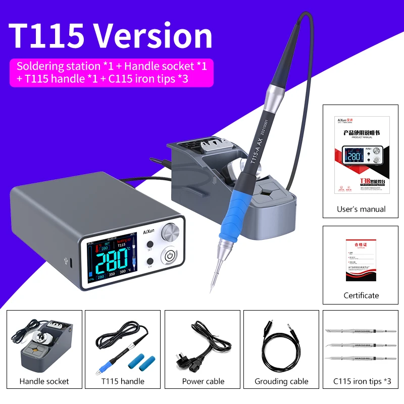 AIXUN T3B Intelligent Spájkavá stanica Elektrická súprava železná s T115 T210 Tipy pre rukoväť pre telefón SMD BGA Zváranie nástrojov
