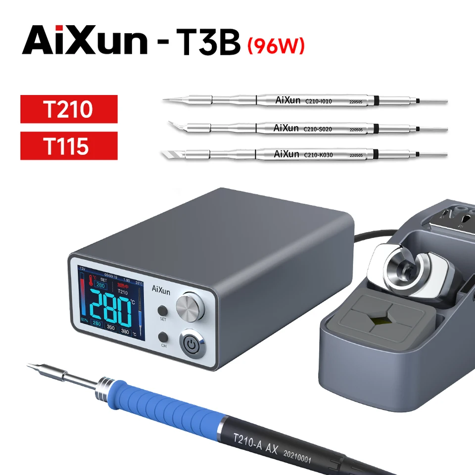 AIXUN T3B Spájkavá stanica s T210 T115 Zváracia zváracia spájka Iron Tips Opravy náradie Elektronická prepracovanie stanice