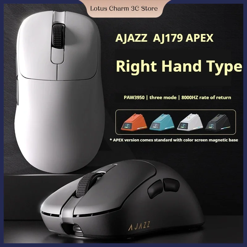 Ajazz AJ179 Apex E-Sports Game Mouse PAW3950 Wireless Wired Wired Bluetooth Troj režim myši s magnetickou nabíjacou základňou pre darčeky PC
