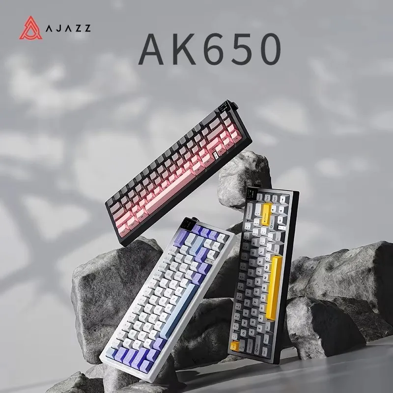 AJAZZ AK650 65% rozloženia tesneného tesneného zavádzaného zavádzača/Bluetooth/2,4 GHz Wireless Mechanical Keyboard s 0,85-palcovou obrazovkou displeja