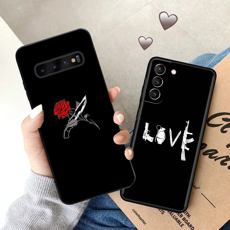 AK47 Pištoľová pištoľová guľka pre prípady mäkkých telefónov pre Samsung Galaxy S23 S24 Plus S22 Ultra S21 S20 Fe S10 Poznámka 20 LITE Čierny matný kryt
