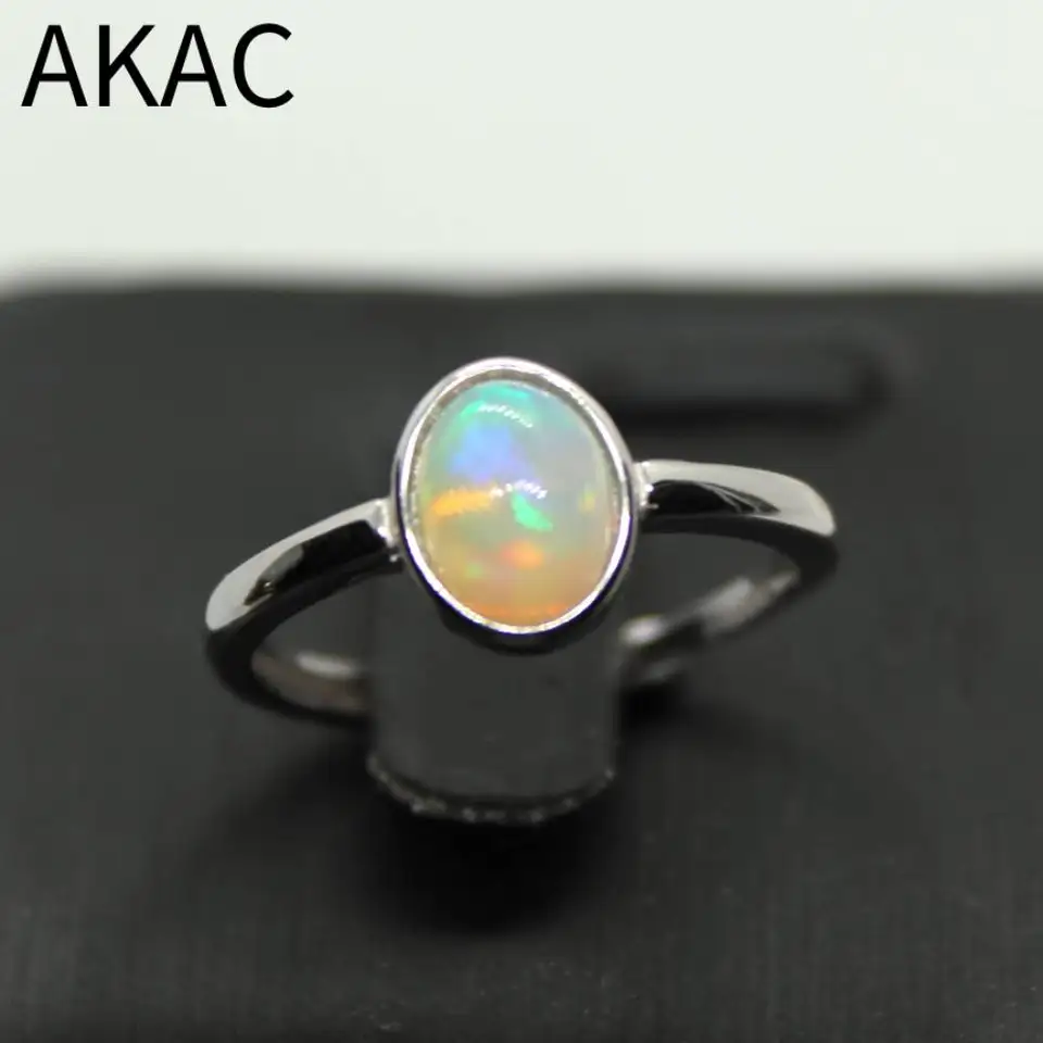 Akac Natural Fire Opal 925 Sterling Silver Nastaviteľný kruhový kameň Veľkosť približne 6 mms odoslať náhodne