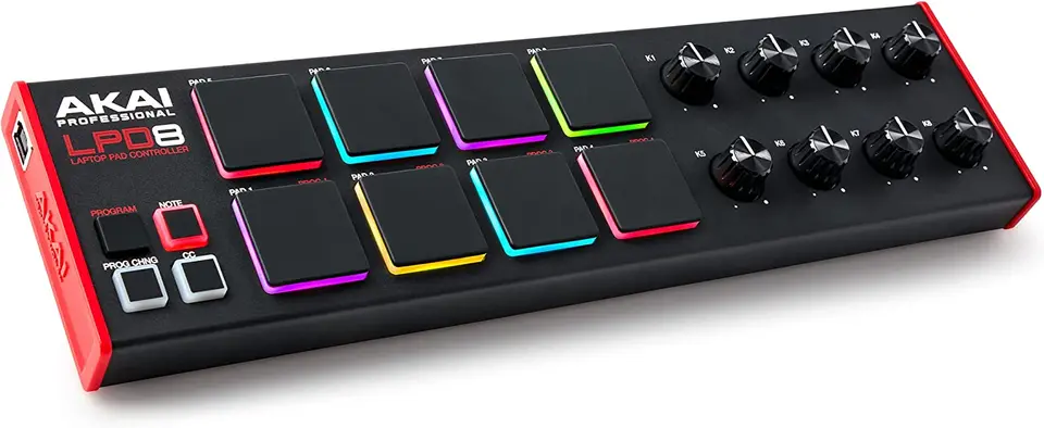 Akai Professional LPD8 - USB MIDI Controller s 8 responzívnymi podložkami RGB MPC pre Mac a PC, 8 prideliteľných gombíkov a hudby PR