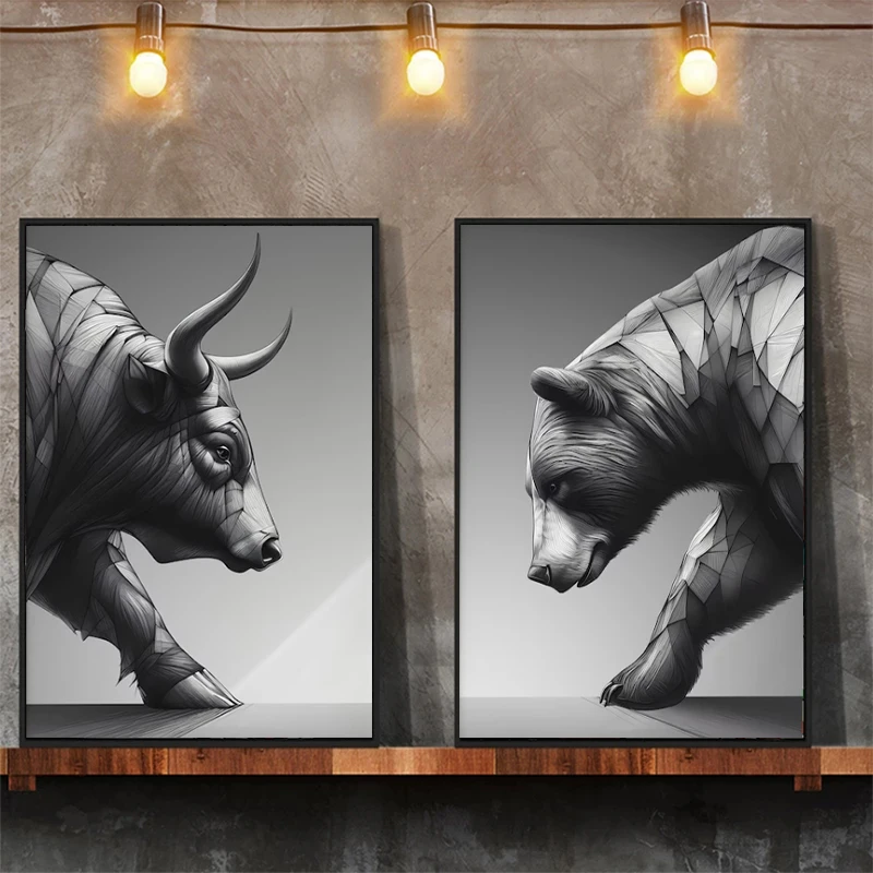 Akciový trh Bull Bear Trh Abstrakt zvieracieho umenia plagát a výtlačky